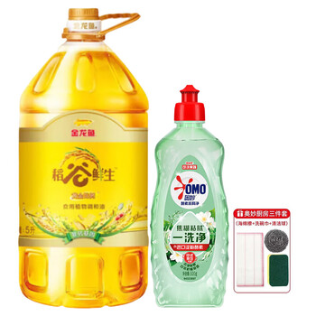 金龙鱼【洗洁精+食用油】餐具净白茶柠檬草500G+非转稻谷鲜生调和油5L