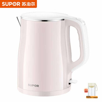 苏泊尔（SUPOR）电热水壶 1.5L容量 双层隔热壶身电水壶 防滑手把 SW-15S03A+水杯一个