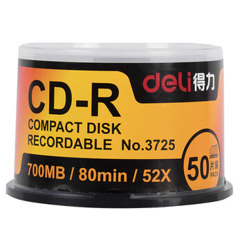 得力（deli） 空白DVD+R刻录盘4.7G光盘 16速dvd刻录光碟碟片 3725-CD-R(雾银)(50片/筒）