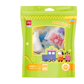 得力24色加赠3袋超轻粘土 幼儿园黏土彩泥橡皮泥美术手工DIY玩具生日儿童节开学新年礼物男孩女孩