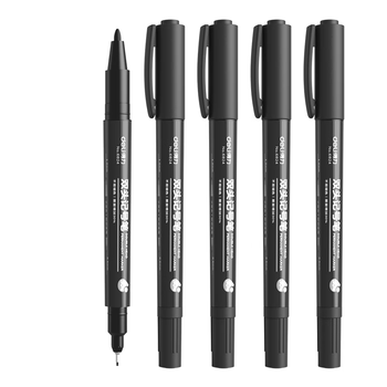 得力（deli）黑色双头0.5mm/1.2mm油性记号笔 办公物流快递会议签字笔马克笔 学生儿童美术勾线笔12支/盒P06824