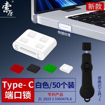 索厉 TYPE- C端口锁物理安全锁接口锁 可拆卸带钥匙 接口防盗防尘/工具3把+白色塞子50个装/20523