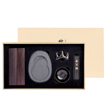 得力（deli）文房四宝高档礼盒毛笔镇尺石砚墨锭全套风水摆件书法套装 妙笔成书佳节生日礼物送领导客户长辈