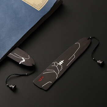 米兹MIEZ 教师节礼物送老师中国风紫光檀木质书签印章原创镶银特色礼品送外国友人生日礼物 山无敖亭伴手礼