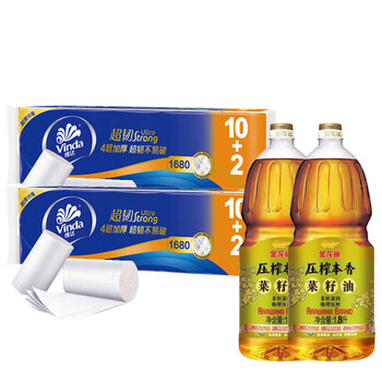 维达（Vinda）【食用油+卷纸】非转基因本香菜籽油1.8L*2桶+V4457卷纸12卷*2提