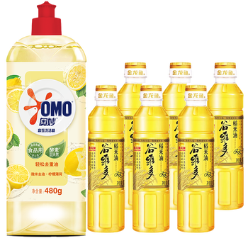 奥妙洗洁精柠檬去油480G+金龙鱼稻米油400ml*6瓶