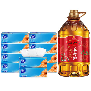 维达（Vinda）【食用油+抽纸】外婆乡小榨菜籽油非转 5L+V2833D抽纸100抽10包