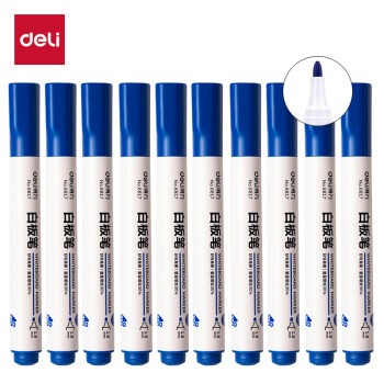 得力(deli)白板笔 色泽明亮可擦易擦 水性 2mm 白板书写笔 蓝色10支/盒6817 办公用品