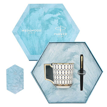 Wedgwood威基伍德金粉年华蓝色马克杯套装+派克威雅XL经典黑金夹墨水笔