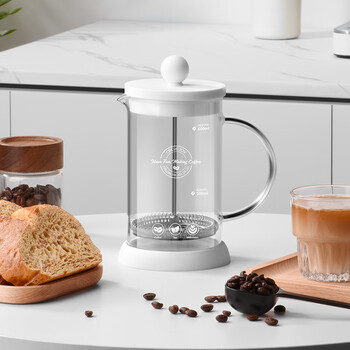 圆乐（circle joy）白色玻璃法压壶手冲咖啡壶 家用咖啡过滤网过滤杯法式滤压壶600ml