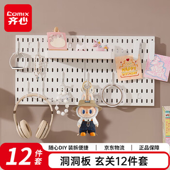 齐心洞洞板收纳书立套装12件Labubu置物架免打孔桌面书桌可挂墙电竞房厨房DIY收纳柜 EB712 白