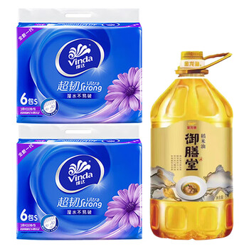 维达（Vinda）【食用油+抽纸】御膳堂稻米油5L非转基因+V2239抽纸130抽6包*2提