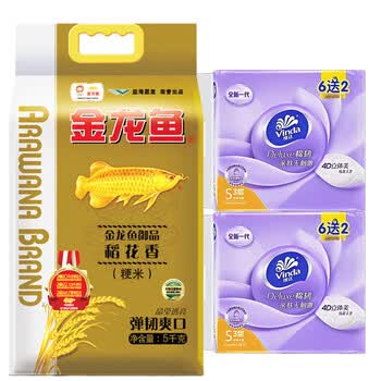 金龙鱼抽纸V2833棉韧100抽6+2包*2提+御品稻花香5kg 六面真空
