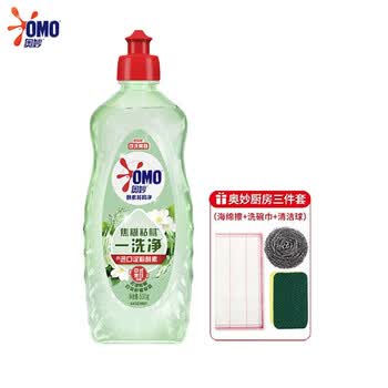 奥妙（OMO）酵素餐具净 白茶柠檬草香型500g+厨房三件套 清洁去油