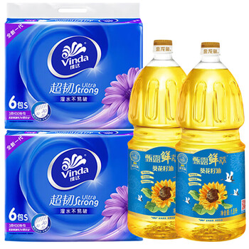 维达（Vinda）【食用油+抽纸】鲜萃葵花籽油1.8L*2桶+V2239抽纸130抽6包*2提