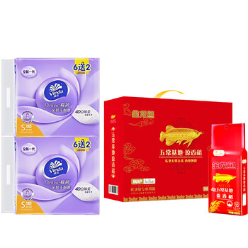 金龙鱼抽纸V2833棉韧100抽6+2包*2提+五常大米原香稻大米2.5kg礼盒装