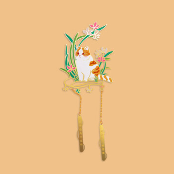 上朝故宫文创 四季宫猫花影书签卡纸包装中国风创意金属 生日礼物伴手礼 新年礼物 七月兰花