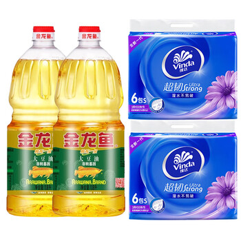 维达（Vinda）【食用油+抽纸】精炼一级大豆油1.8L*2桶+V2239抽纸130抽6包*2提