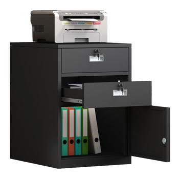 中伟文件柜办公柜矮柜抽屉柜钢制铁皮档案床头柜二斗一门黑色