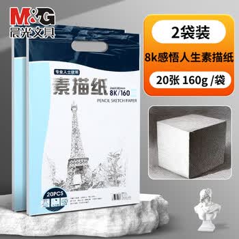 晨光（M&G）8K素描纸160g画纸加厚绘画纸APYMV635美术写生临摹学生用初学者速写铅画纸开学必备2袋40张