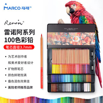 马可（MARCO）雷诺阿油性彩色铅笔100色铁盒套装专业美院老师推荐绘画涂色画笔专业美术生日礼物开学新年送礼