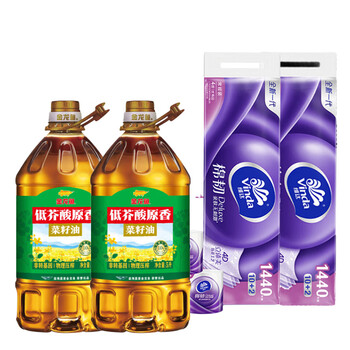维达（Vinda）【食用油+卷纸】低芥酸原香菜籽油5L（非转）*2+V4469卷纸12卷*2