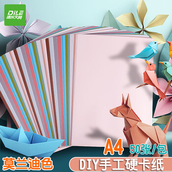 递乐A4卡纸10色50张手工卡纸加厚儿童手工课diy立体折纸幼儿园剪纸折纸美术绘画卡纸莫兰迪色 6504-50