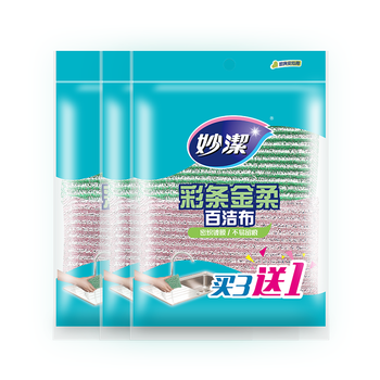 妙洁 彩条金柔百洁布 4片装*3袋 清洁抹布 洗碗去油污 厨房神器