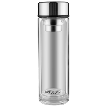 富光玻璃杯双层 带茶隔大容量隔热茶杯高档商务泡茶车载水杯透明杯子