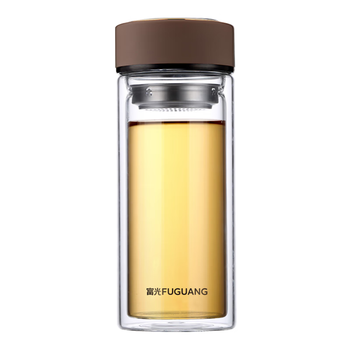 富光 男女士双层玻璃杯 高硼硅玻璃304茶隔水杯子 带茶隔泡茶杯500ml