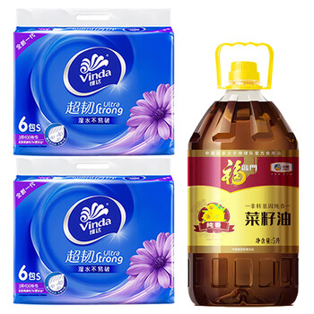 维达（Vinda）【食用油+抽纸】非转基因纯香菜籽油5L+V2239抽纸130抽6包*2提