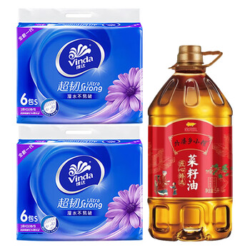 维达（Vinda）【食用油+抽纸】外婆乡小榨菜籽油5L+V2239抽纸130抽6包*2提