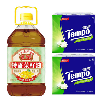 得宝【食用油+纸手帕】中香特香菜籽油5L+T0143G手帕纸12包*2提