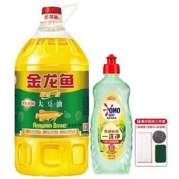 金龙鱼【洗洁精+食用油】餐具净橙花小青柑500G+非转精炼一级大豆油5L
