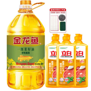 金龙鱼【洗洁精+食用油】小苏打薄荷洗洁精500g*3瓶+一级菜籽油5L(非转)
