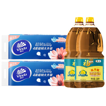 维达（Vinda）【食用油+卷纸】非转基因纯正菜籽油1.8L*2桶+V4143卷纸10卷*2提