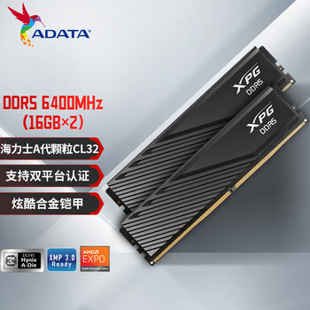 威刚(ADATA) 32GB(16GBX2)套装 DDR5 6400 台式机内存条 海力士A-die颗粒 XPG威龙D300（黑色）C32