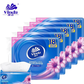 维达（Vinda）【好评榜TOP】超韧3层抽取式纸面巾100抽18包（S码）V2283×5提