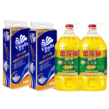 维达（Vinda）【食用油+卷纸】精炼一级大豆油5L（非转）*2+V4069卷纸10卷*2提