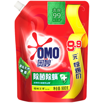 奥妙900g 除菌除螨洗衣液袋装补充装 桉树艾草壶嘴装 实惠装 1袋