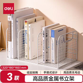得力（deli）金属桌面书立架 防锈铁线 办公桌文件架置物架 桌面收纳架/盒/书架 TB100白