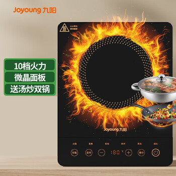 九阳（Joyoung）电磁炉电陶炉电池炉电磁灶2200W大功率一键爆炒家用防水火锅一套带锅定时功能21HEC05