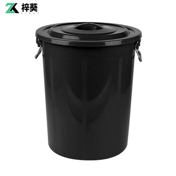 梓葵 大容量商用塑料水桶户外黑色圆桶【160#黑色带盖】ZK-1077