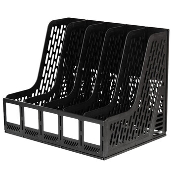 得力（deli）五联镂空文件框9838 桌面栏书立架档案收纳盒带标签资料文件置物架书本资料收纳神器 黑色