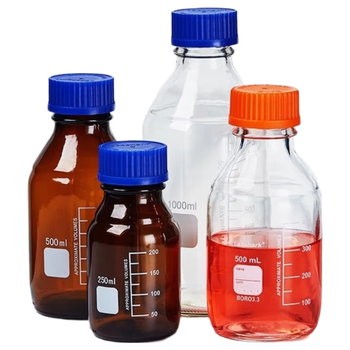 Labshark 玻璃试剂瓶丝口瓶耐高温螺盖样品瓶实验室密封瓶 透明蓝盖500mL 1个