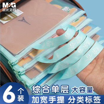 晨光（M&G）文具 单层网纱拉链袋 科目分类袋文件袋小学生加厚学科袋大容量 综合6个装ADM929WLD