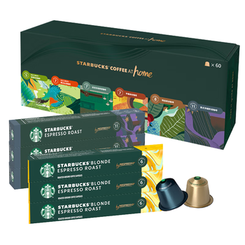 星巴克（Starbucks）胶囊咖啡双口味黑咖啡礼盒60颗 轻度烘焙*3+意式浓缩*3 共330g