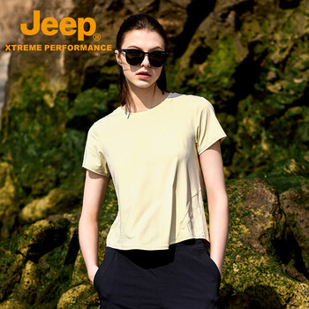 JEEP吉普女式短袖T恤衫J522084502香草黄尺码可选M-12XL下单备注尺码