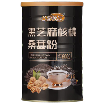 谷物粮园黑芝麻核桃桑葚粉600g*2桶（不甜款） 黑芝麻糊 营养早餐代餐