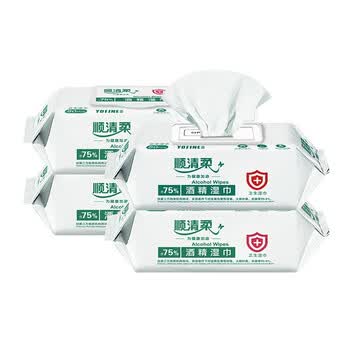 顺清柔湿巾80片*4包 75%酒精清抽取式一次性清洁湿纸巾无香整箱销售